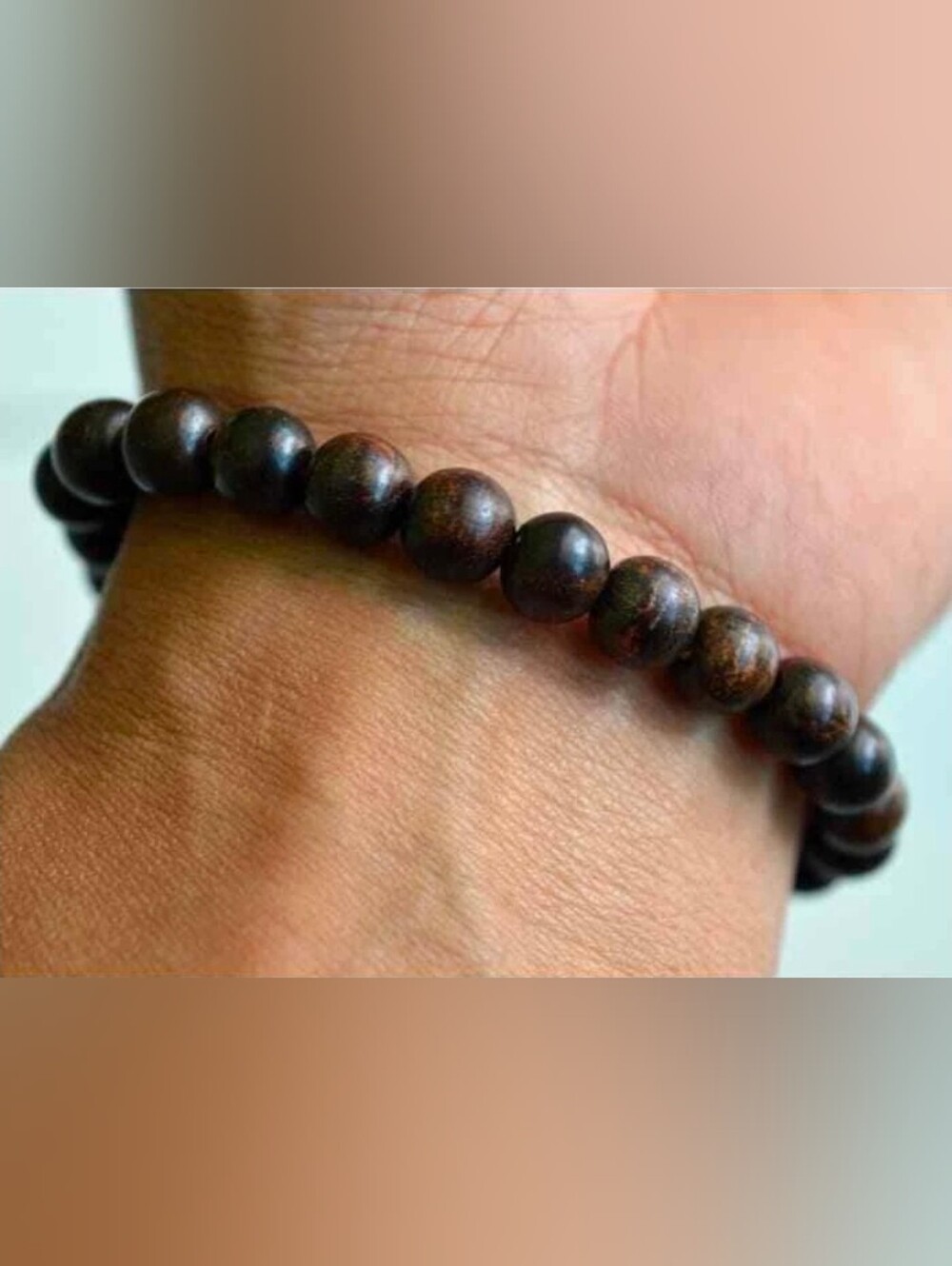 Men's Dark Brown Wood Bead Bracelet - Casual Accessory Tibetan Meditation / Indo
